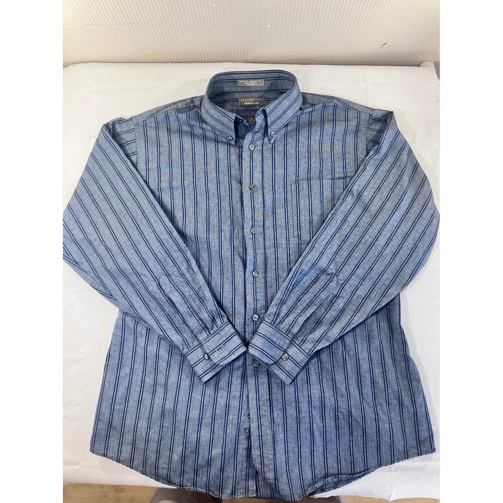 Claybrooke MensWrinkle Free Striped Button Down Shirt‎ XL Gray Cotton/Polyester